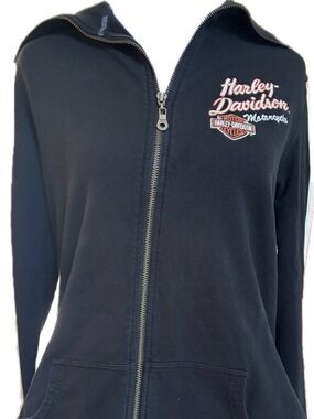 Harley-Davidson Black Zip-Up Sweatshirt with Wide Back Collar